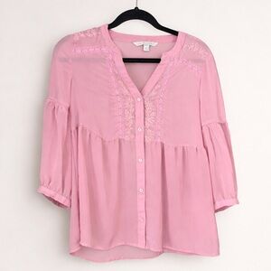 LC Lauren Conrad Light Pink Button-Up Blouse